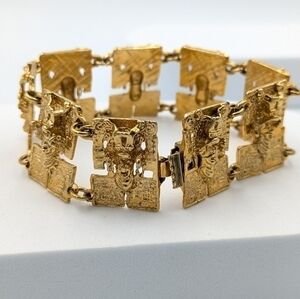 Vintage designer signed Marbel Salvador Teran Aztec panel bracelet